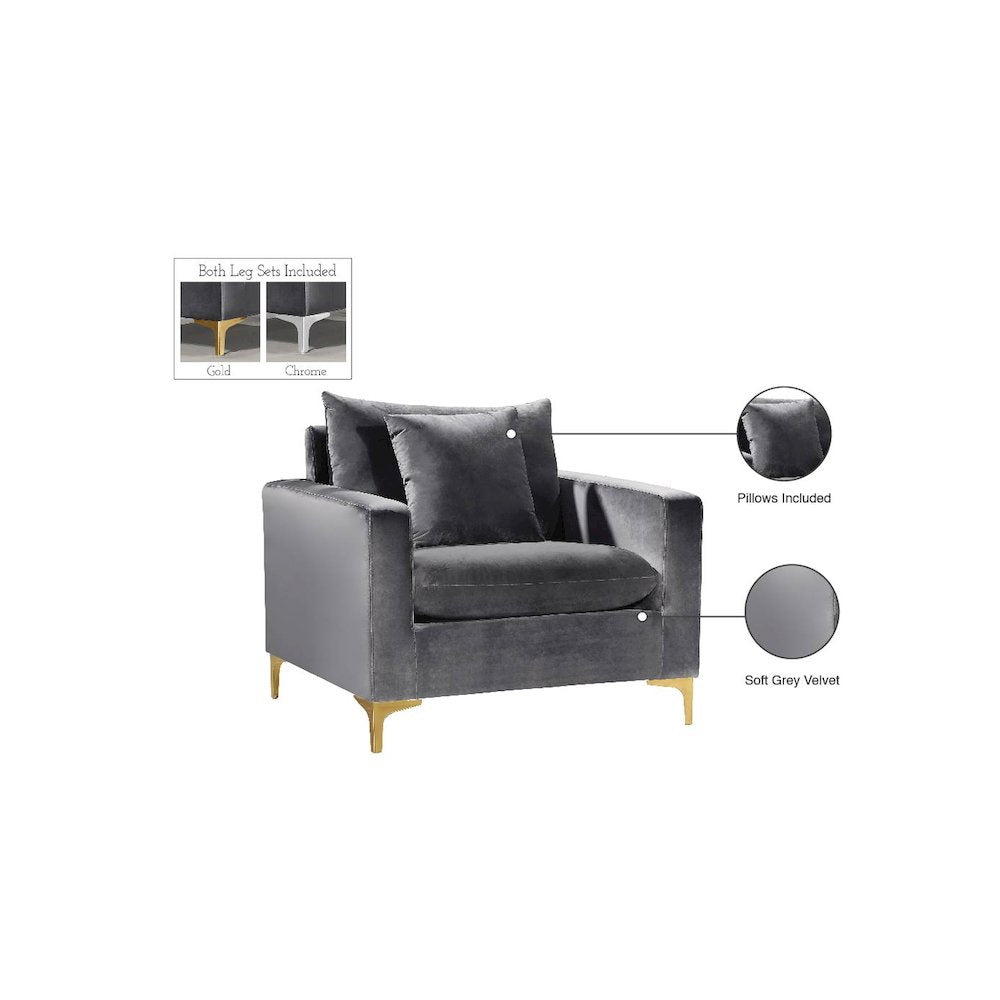 Naomi Grey Velvet Chair