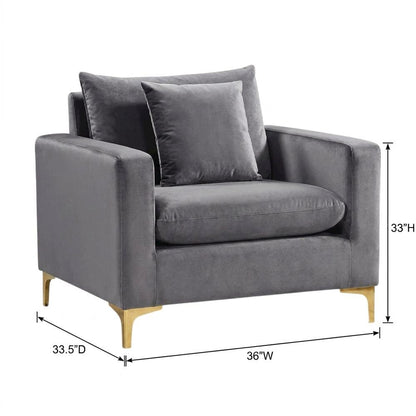 Velvet Accent Chair with Pillow, Comfy Armchair, Grey Velvet
