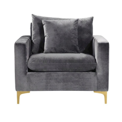 Velvet Accent Chair with Pillow, Comfy Armchair, Grey Velvet