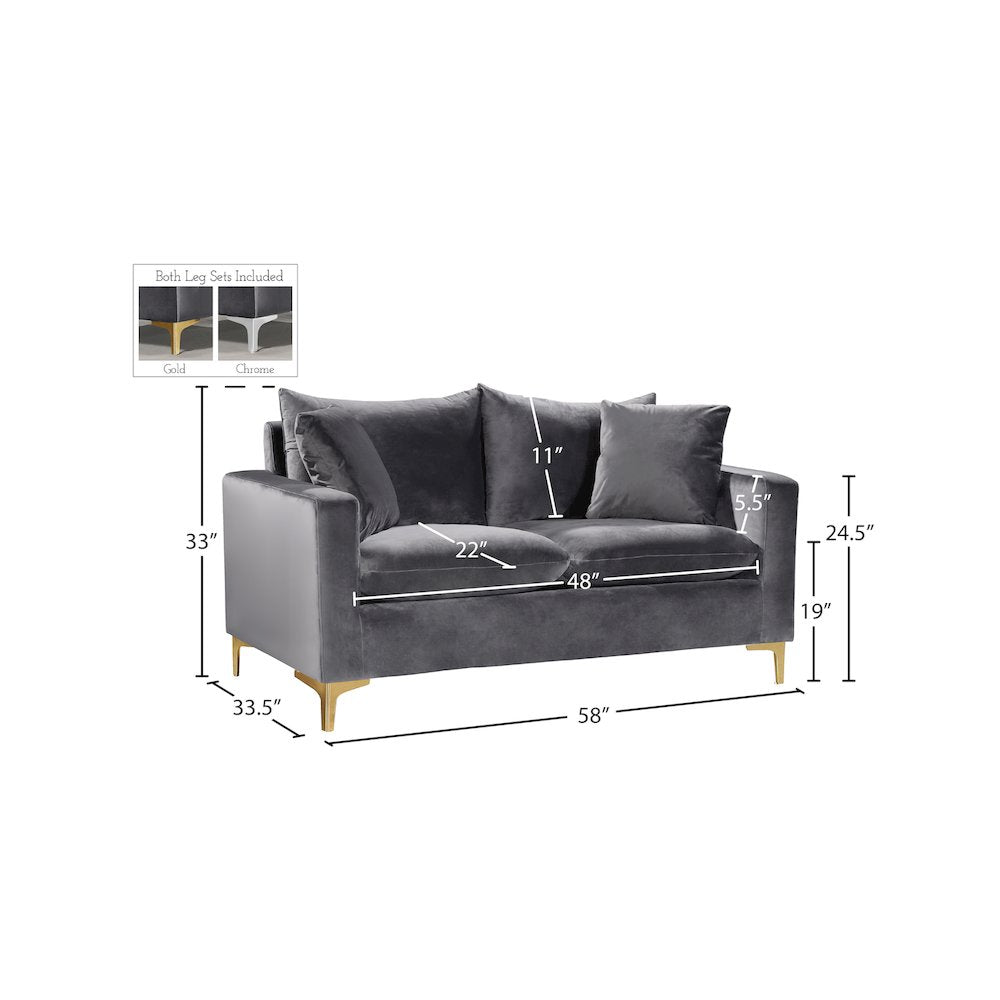 Naomi Grey Velvet Loveseat