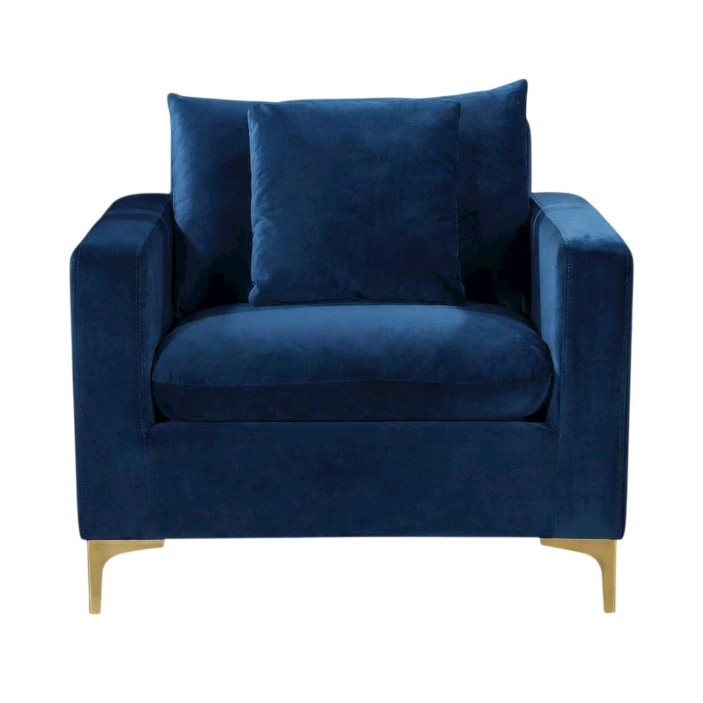Velvet Accent Chair with Pillow, Comfy Armchair, Navy Velvet