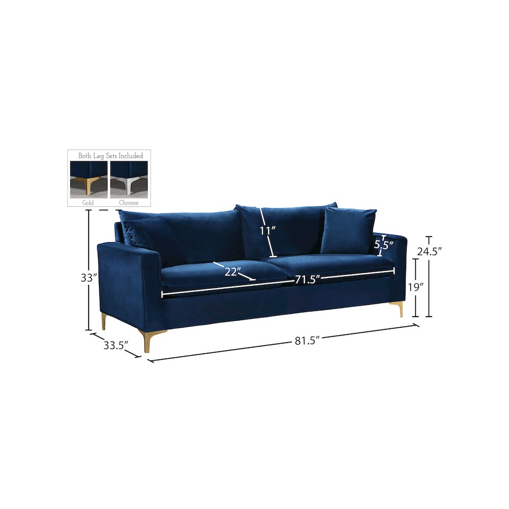 Naomi Navy Velvet Sofa