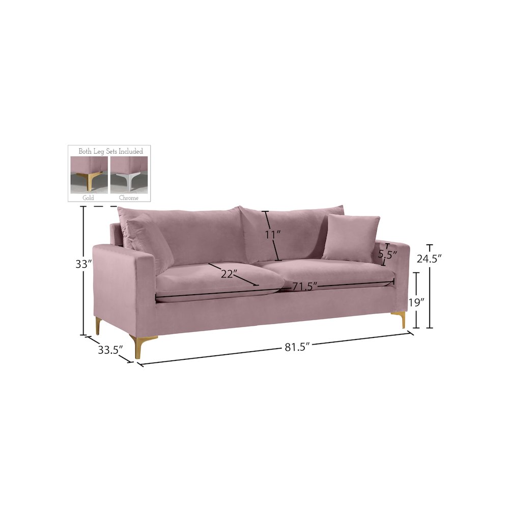 Naomi Pink Velvet Sofa
