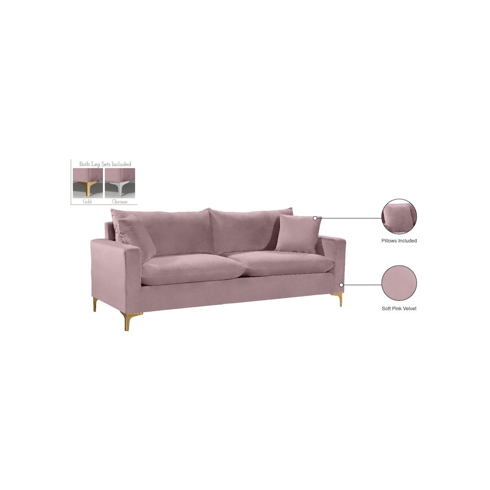 Naomi Pink Velvet Sofa