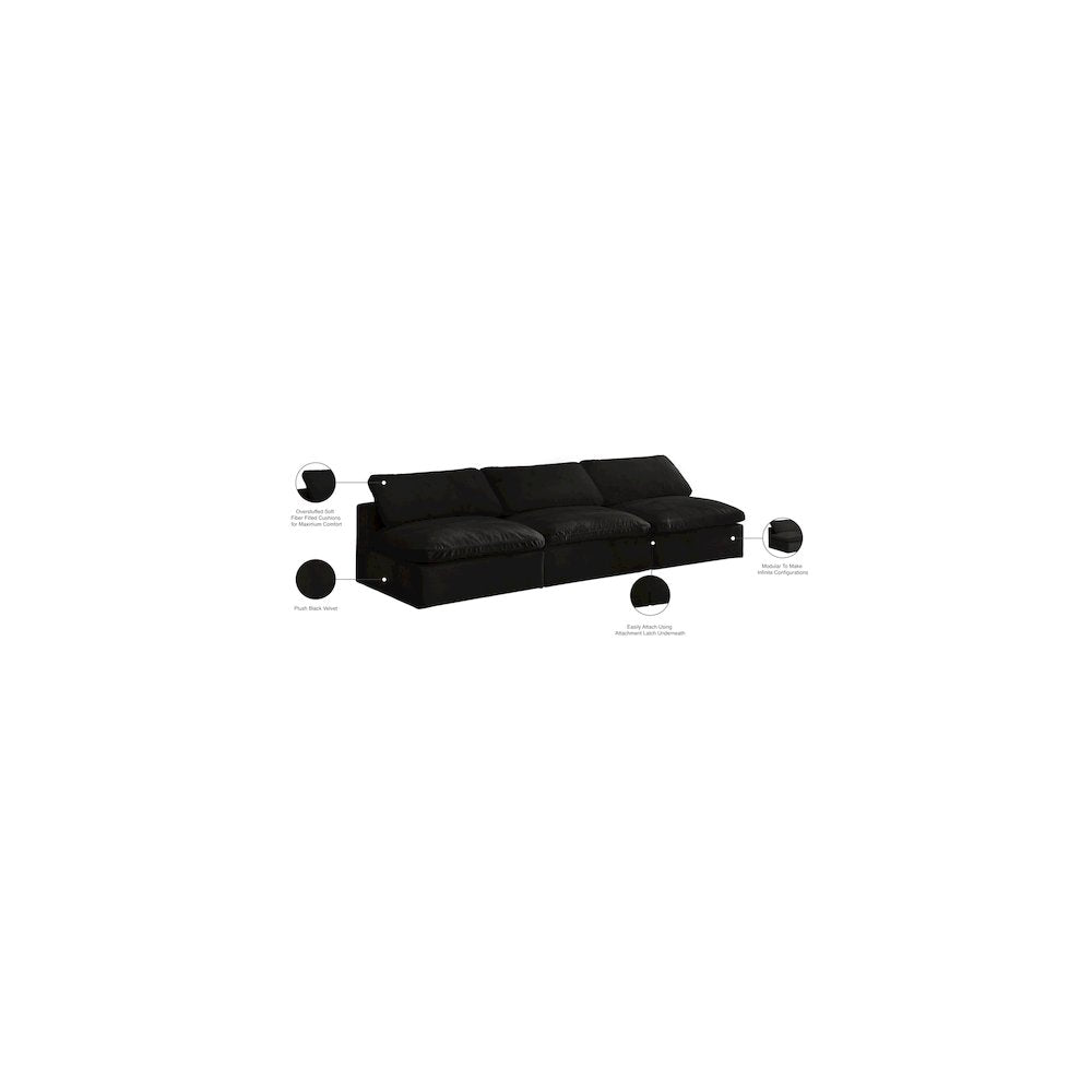 Cozy Black Velvet Comfort Modular Armless Sofa