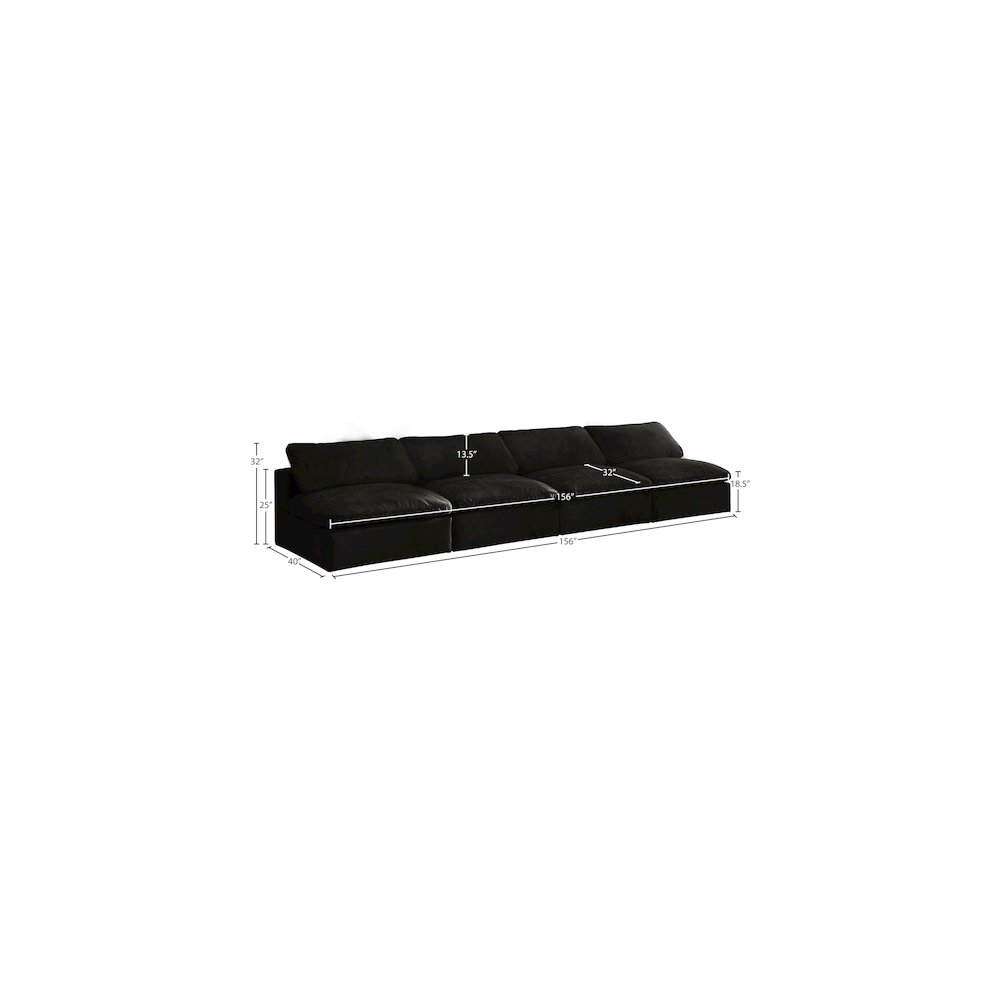 Cozy Black Velvet Comfort Modular Armless Sofa