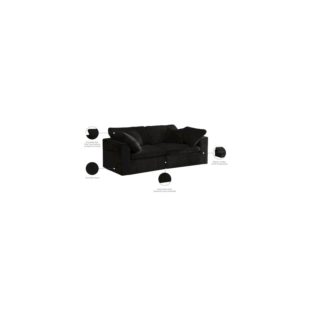 Cozy Black Velvet Comfort Modular Sofa