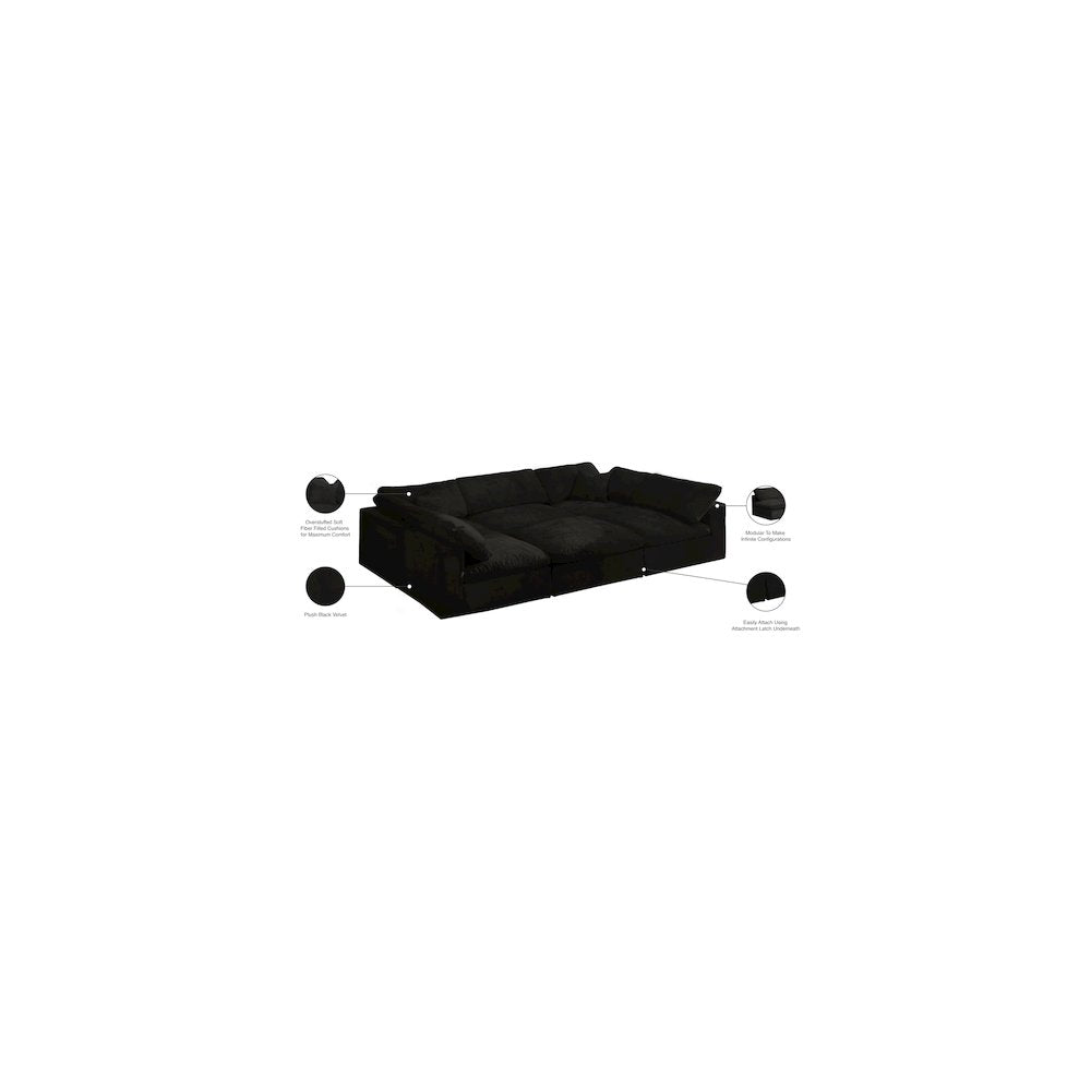 Cozy Black Velvet Comfort Modular Sectional