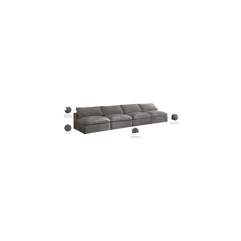 Cozy Grey Velvet Comfort Modular Armless Sofa