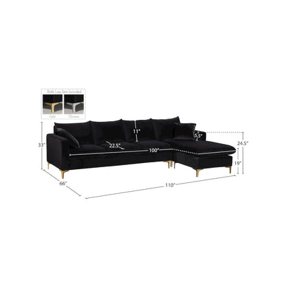 Naomi Black Velvet 2pc. Reversible Sectional
