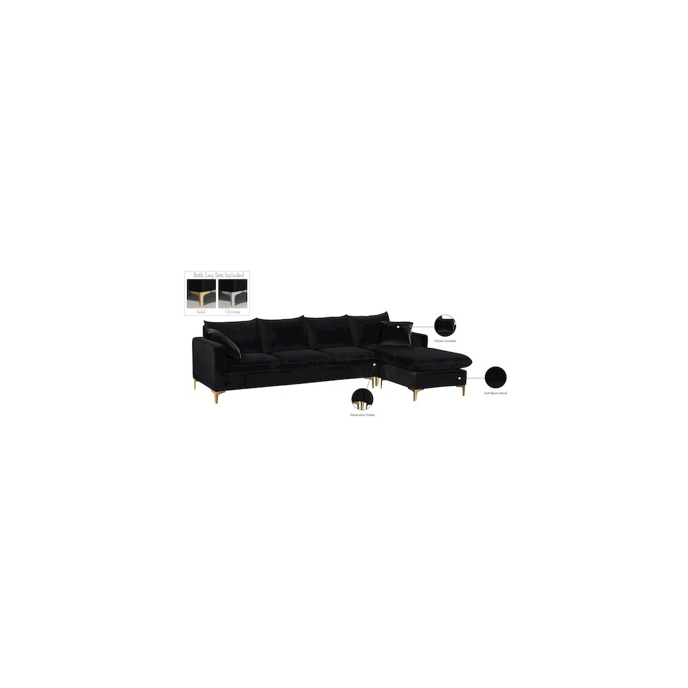 Naomi Black Velvet 2pc. Reversible Sectional