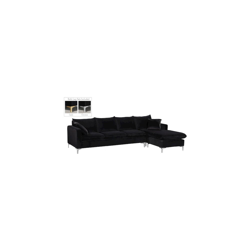 Naomi Black Velvet 2pc. Reversible Sectional