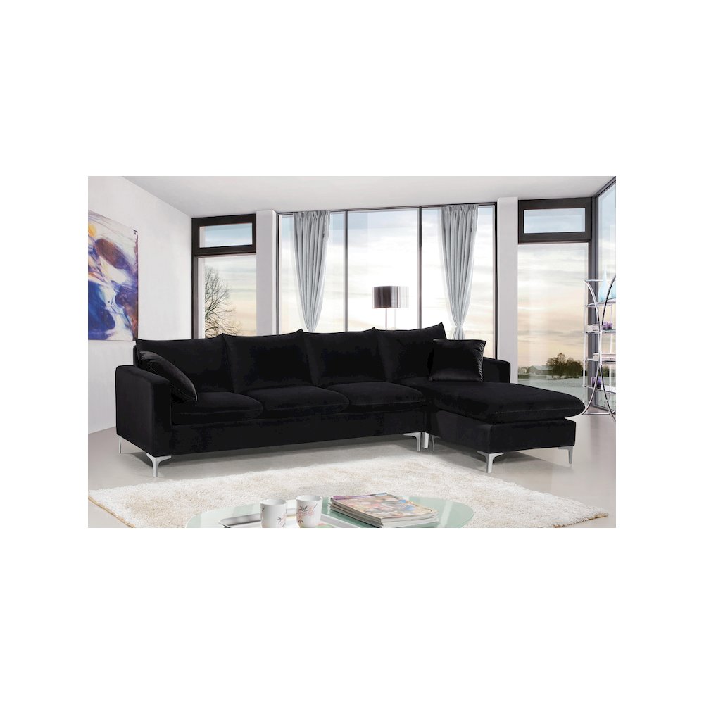 Naomi Black Velvet 2pc. Reversible Sectional