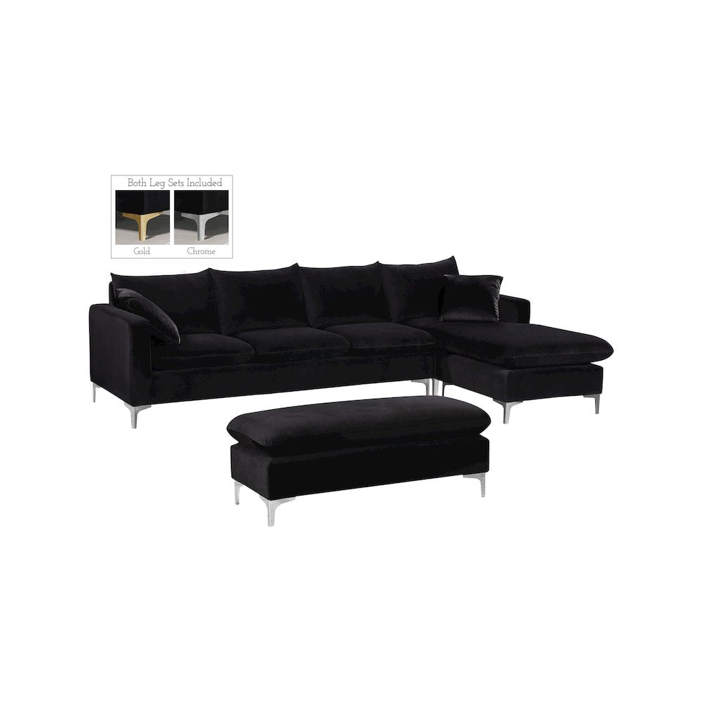 Naomi Black Velvet 2pc. Reversible Sectional