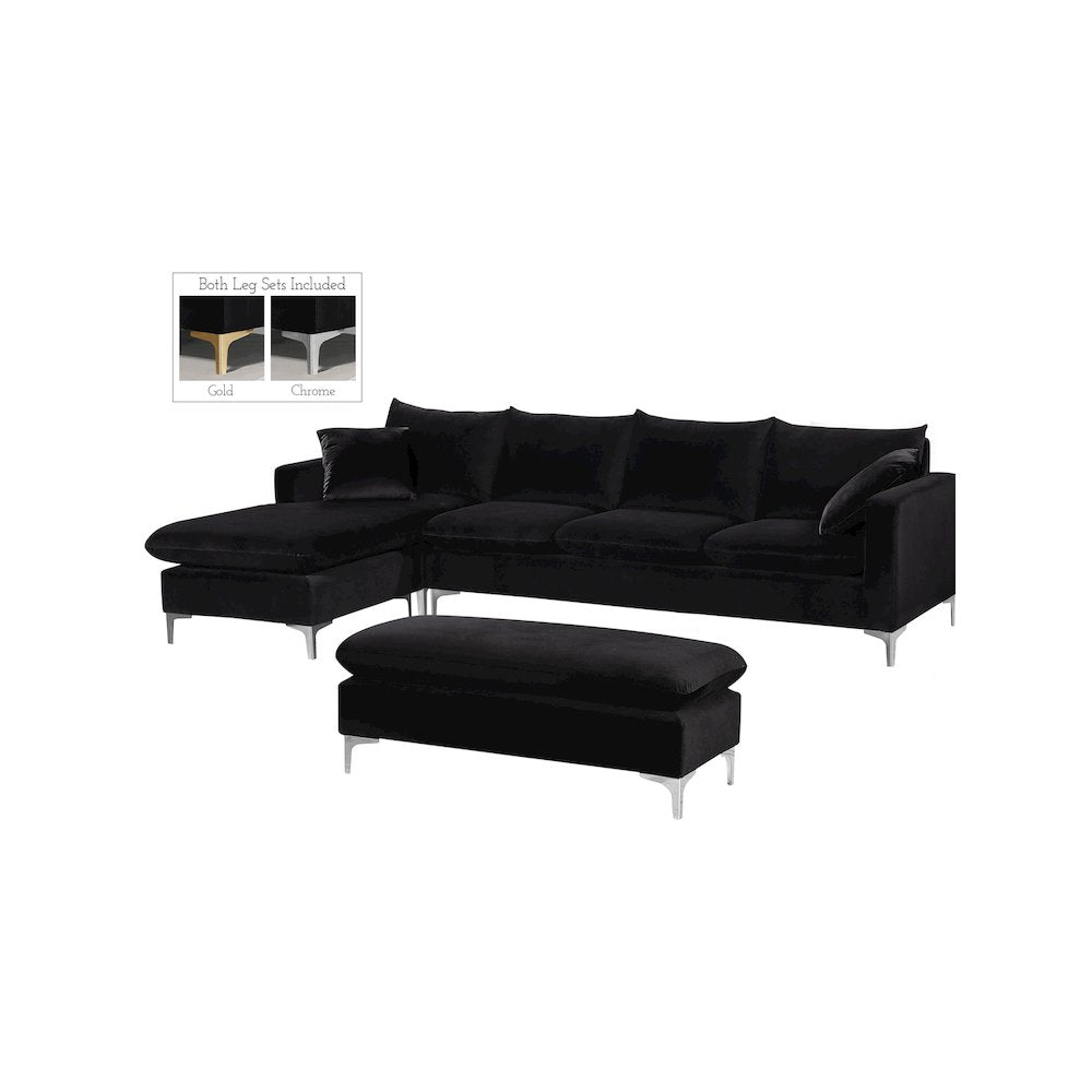 Naomi Black Velvet 2pc. Reversible Sectional