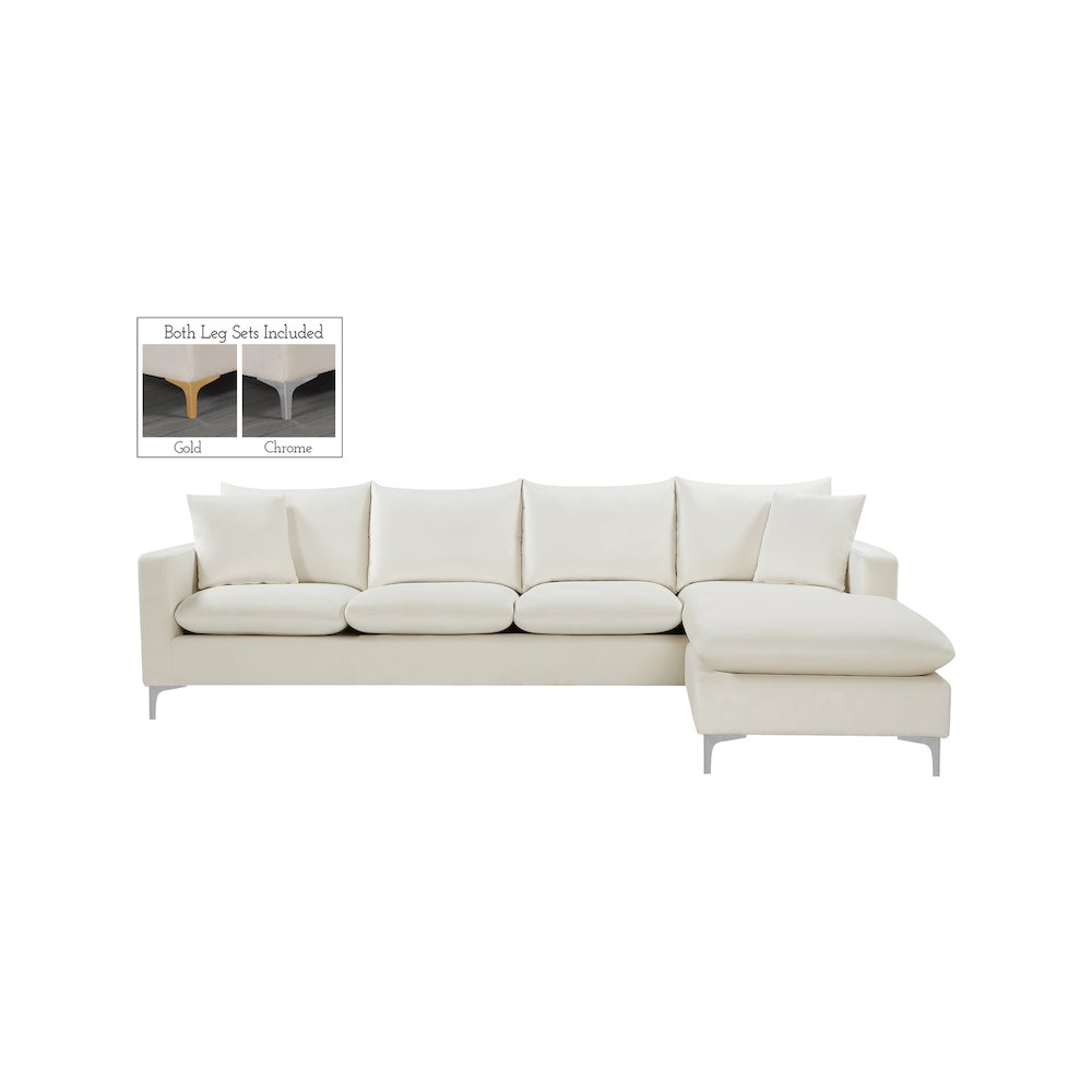 Naomi Cream Velvet 2pc. Reversible Sectional