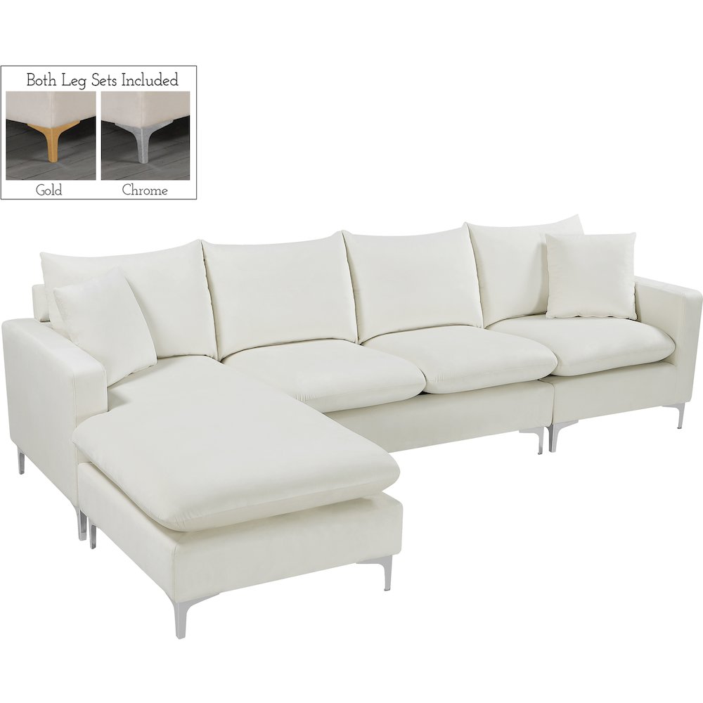 Naomi Cream Velvet 2pc. Reversible Sectional