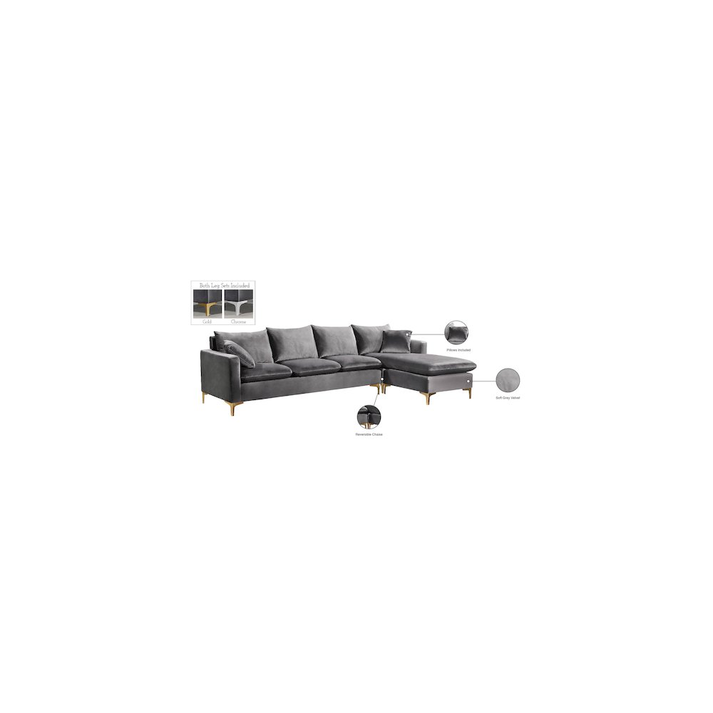Naomi Grey Velvet 2pc. Reversible Sectional
