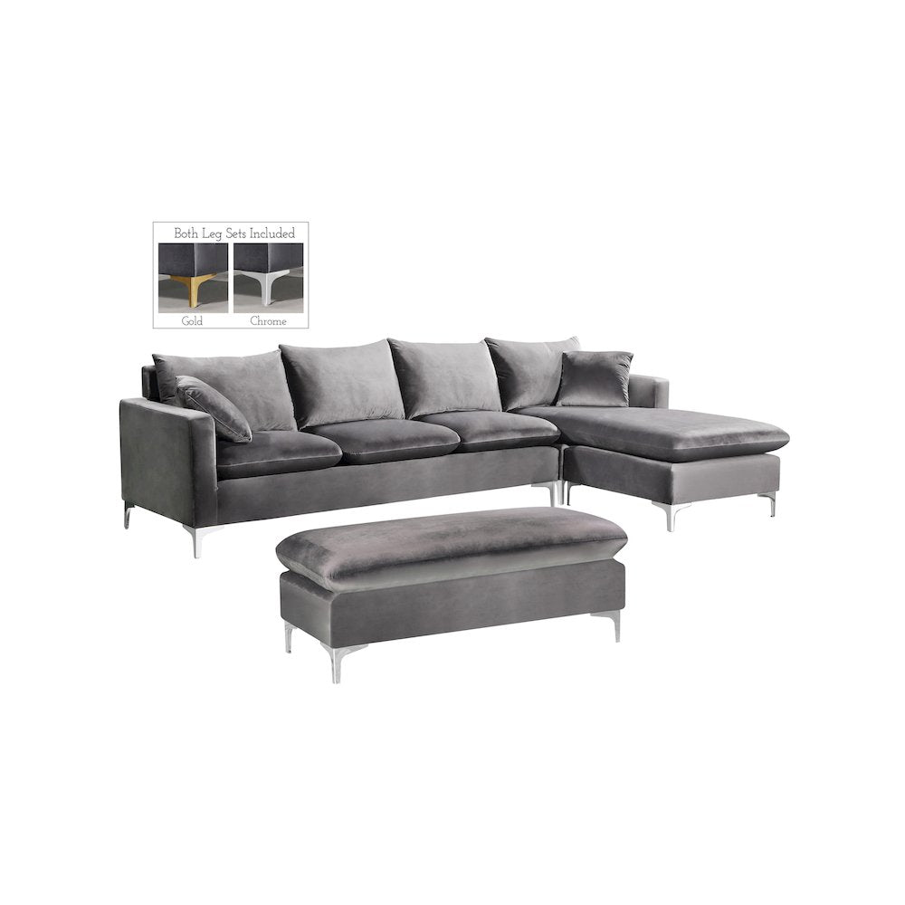 Naomi Grey Velvet 2pc. Reversible Sectional