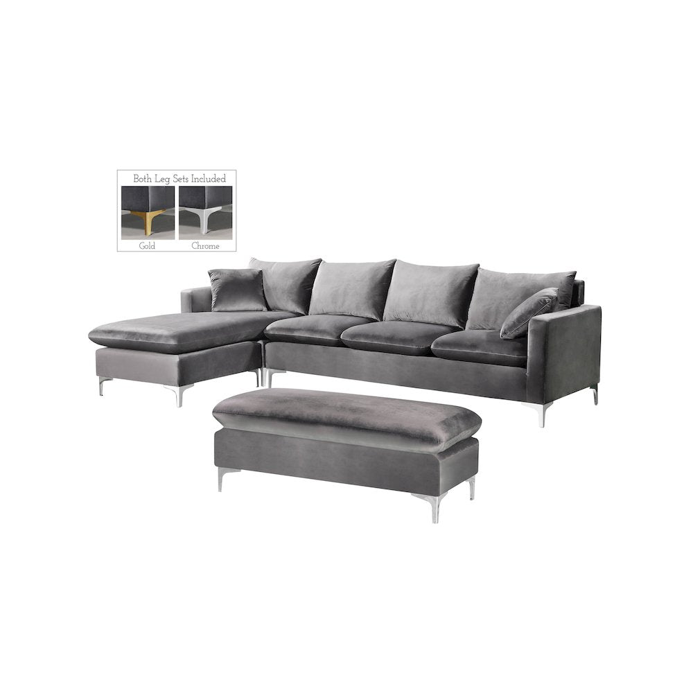 Naomi Grey Velvet 2pc. Reversible Sectional
