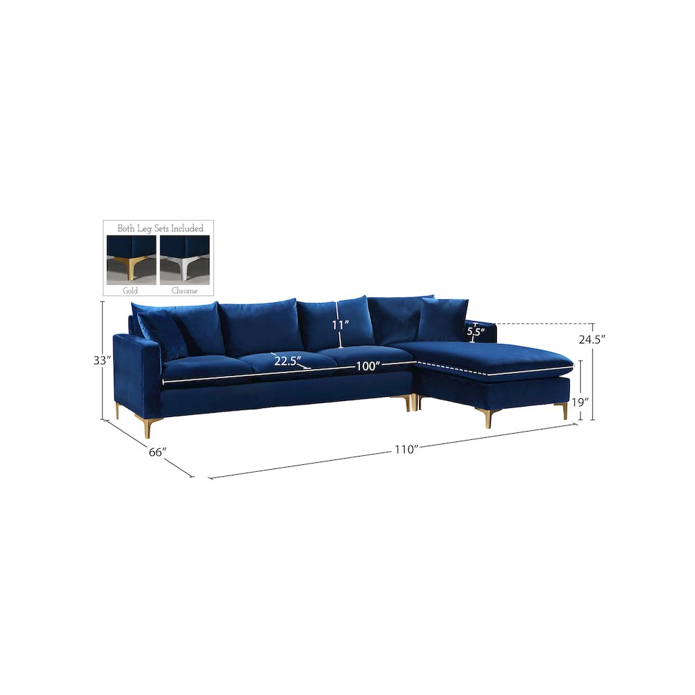 Naomi Navy Velvet 2pc. Reversible Sectional