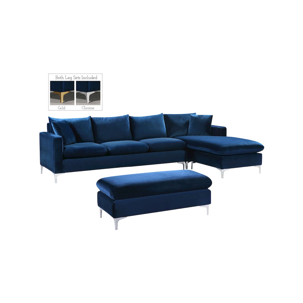 Naomi Navy Velvet 2pc. Reversible Sectional