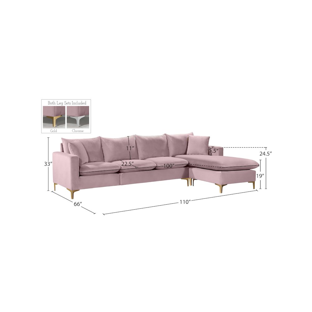 Naomi Pink Velvet 2pc. Reversible Sectional