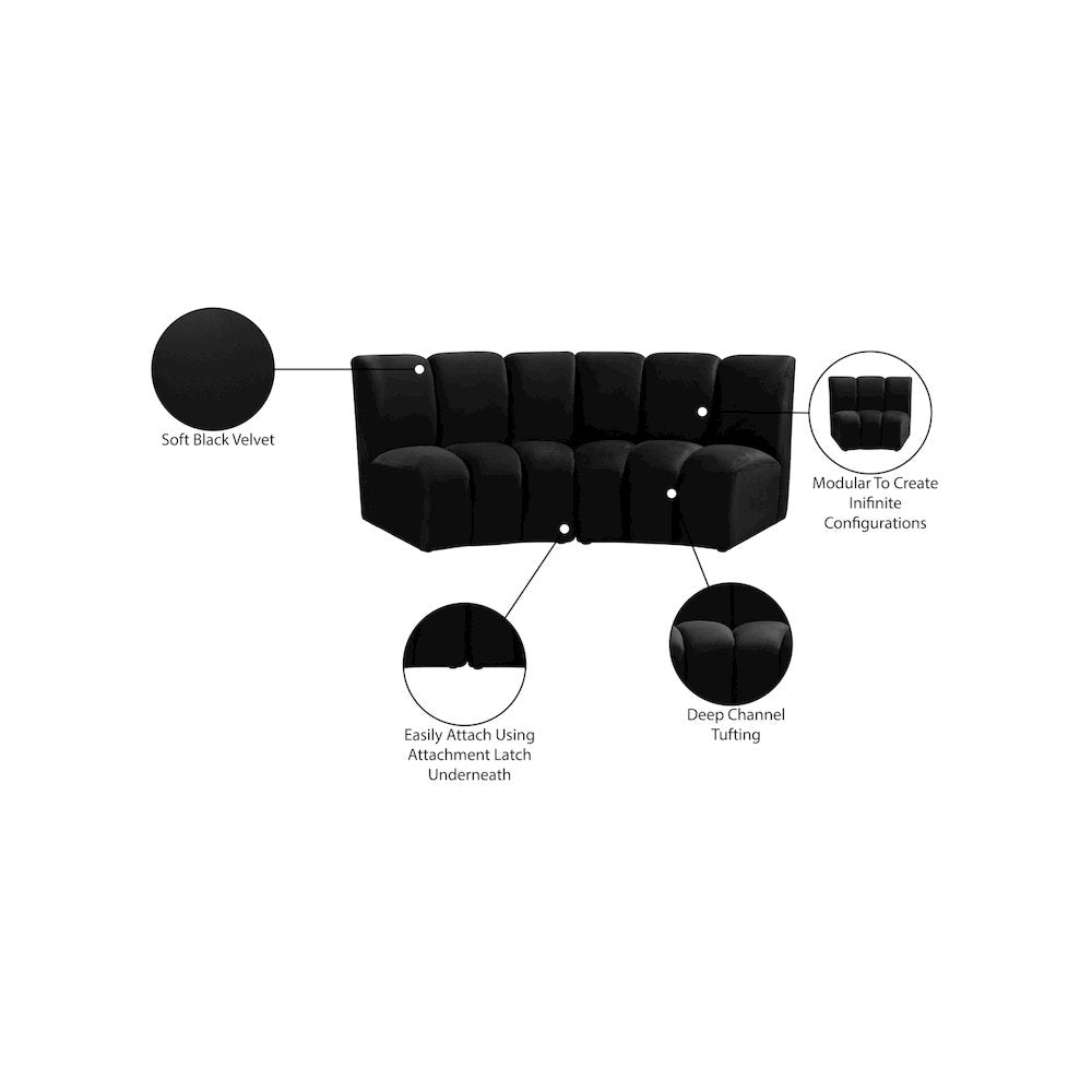 Infinity Black Velvet 2pc. Modular Sectional