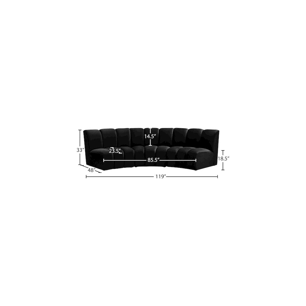 Infinity Black Velvet 3pc. Modular Sectional