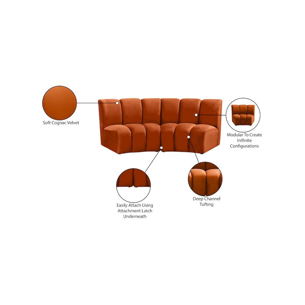 Infinity Cognac Velvet 2pc. Modular Sectional