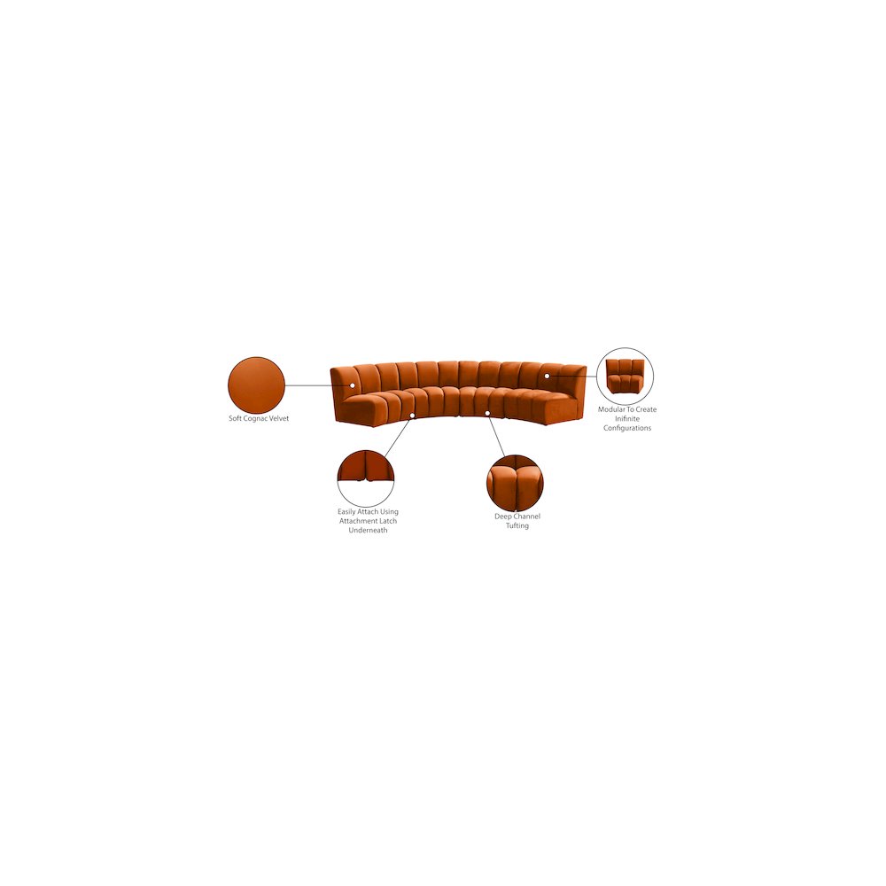 Infinity Cognac Velvet 4pc. Modular Sectional