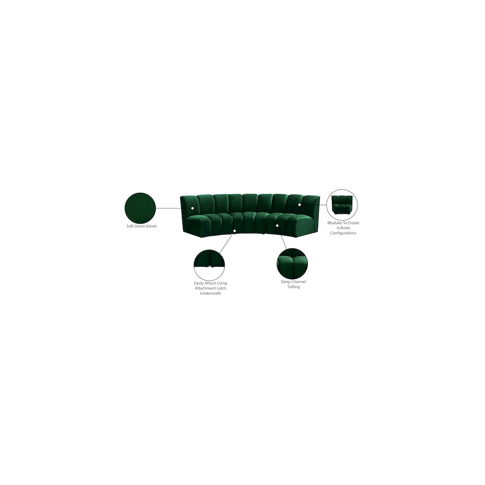 Infinity Green Velvet 3pc. Modular Sectional