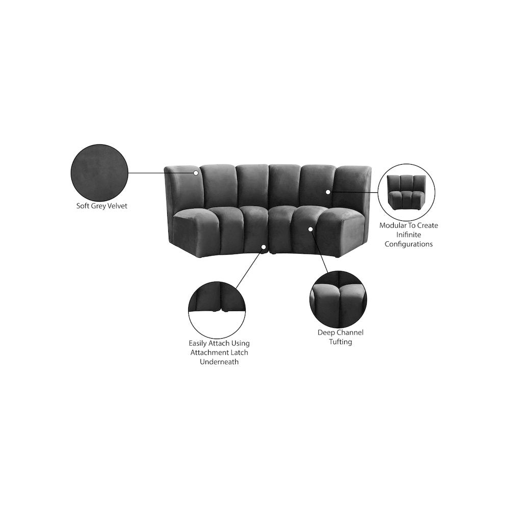 Infinity Grey Velvet 2pc. Modular Sectional