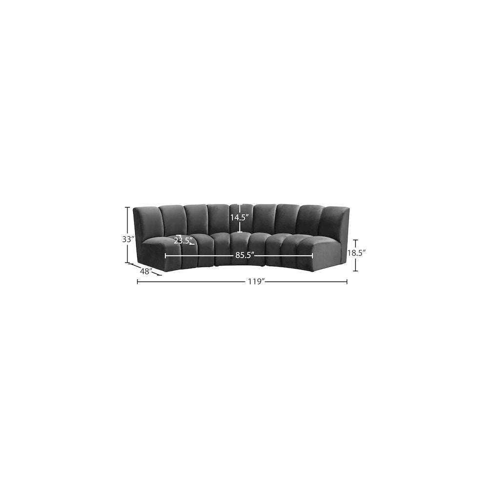 Infinity Grey Velvet 3pc. Modular Sectional
