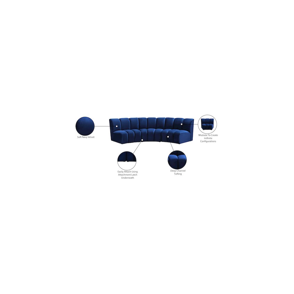 Infinity Navy Velvet 3pc. Modular Sectional
