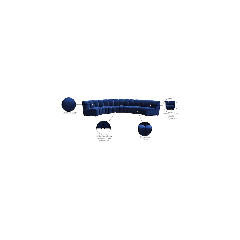 Infinity Navy Velvet 5pc. Modular Sectional