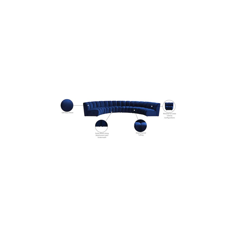 Infinity Navy Velvet 6pc. Modular Sectional