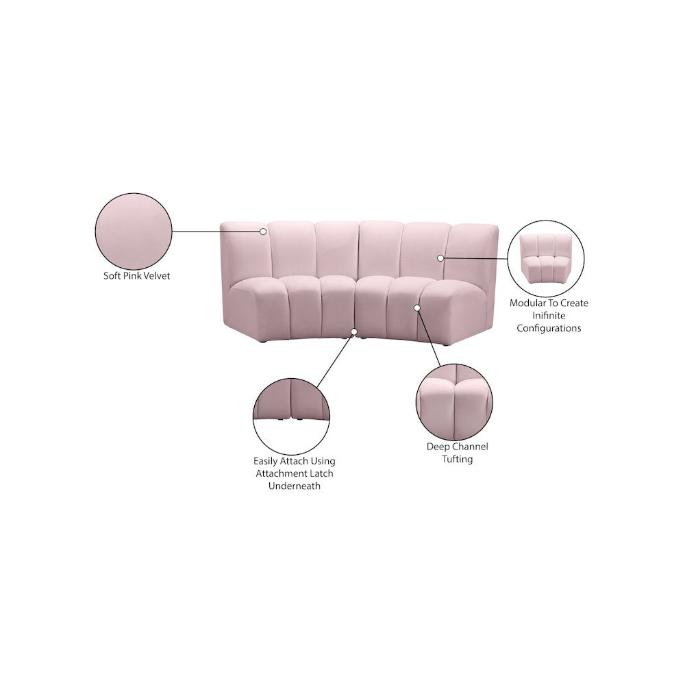 Infinity Pink Velvet 2pc. Modular Sectional