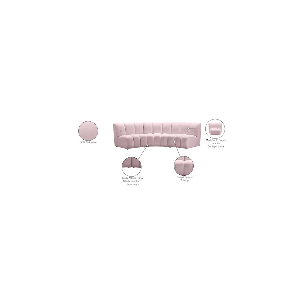 Infinity Pink Velvet 3pc. Modular Sectional