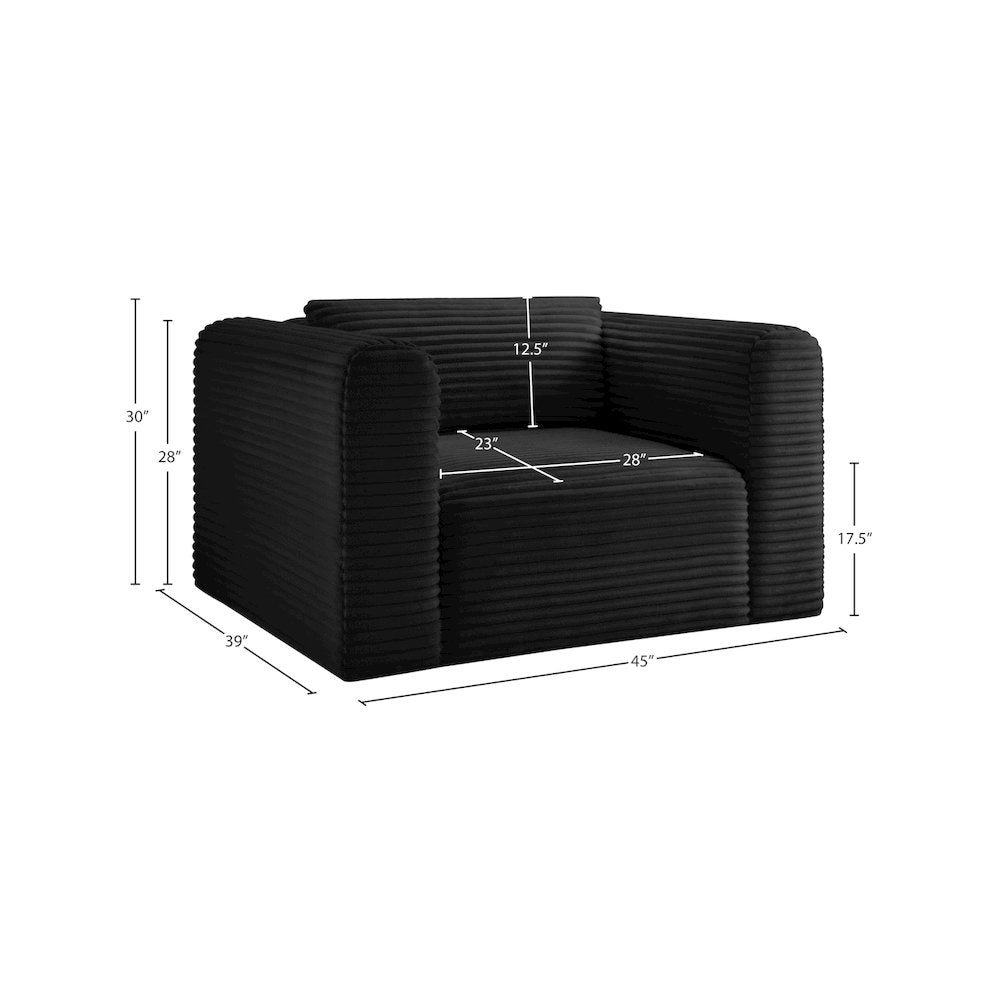 Shaggy Black Corduroy Performance Fabric Arm Chair