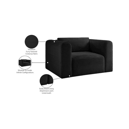 Shaggy Black Corduroy Performance Fabric Arm Chair