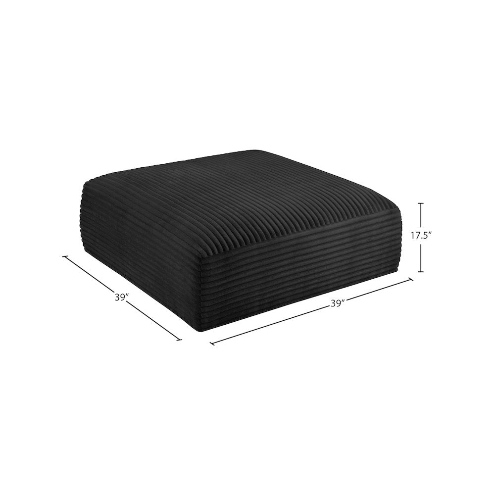 Shaggy Black Corduroy Performance Fabric Ottoman