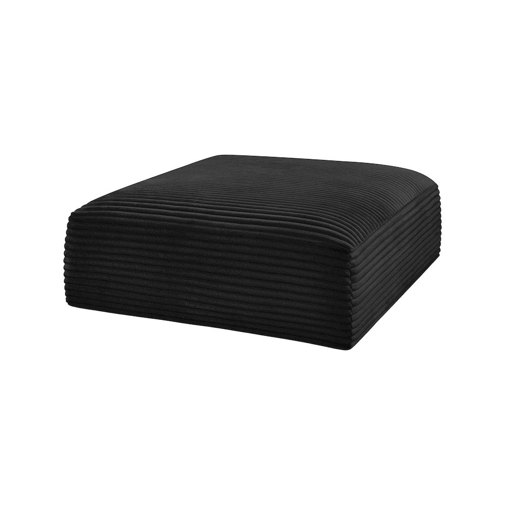 Shaggy Black Corduroy Performance Fabric Ottoman