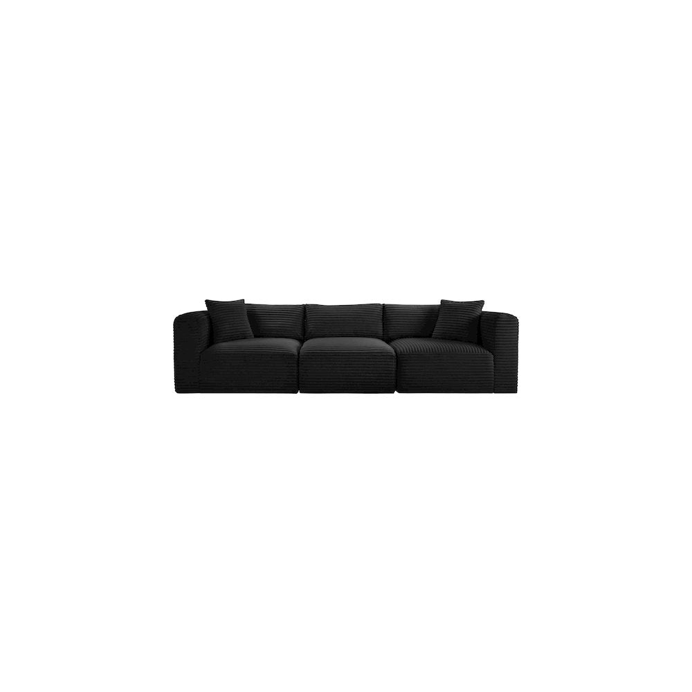 Shaggy Black Corduroy Performance Fabric Modular Sofa