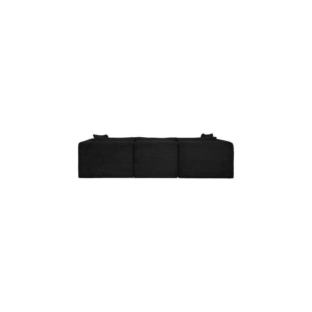 Shaggy Black Corduroy Performance Fabric Modular Sofa