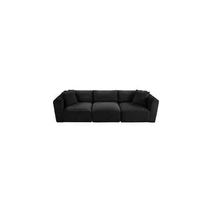 Shaggy Black Corduroy Performance Fabric Modular Sofa