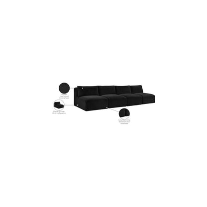 Shaggy Black Corduroy Performance Fabric Modular Sofa