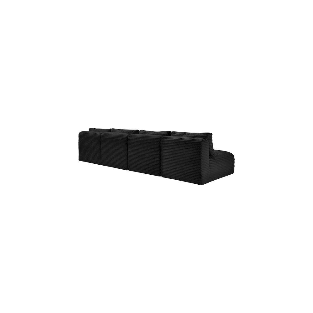 Shaggy Black Corduroy Performance Fabric Modular Sofa
