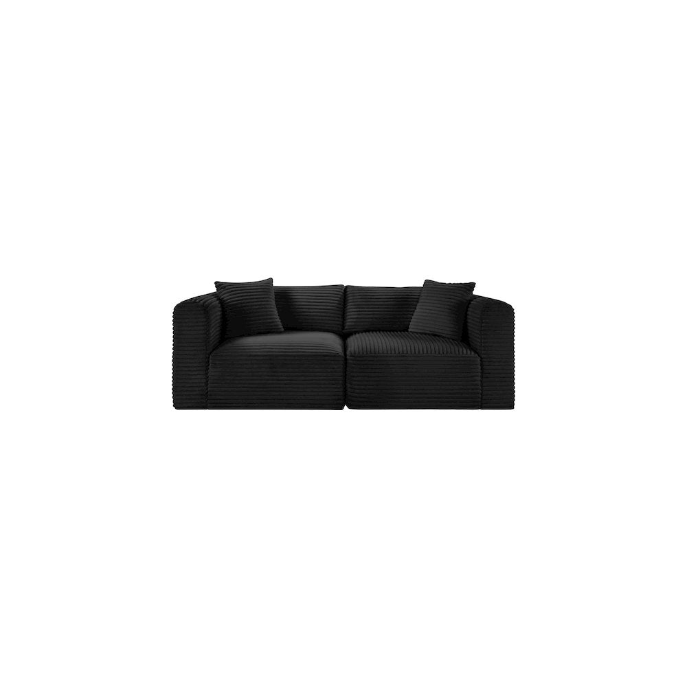 Shaggy Black Corduroy Performance Fabric Modular Sofa