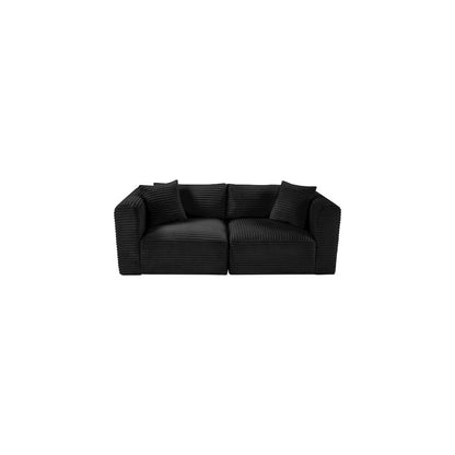 Shaggy Black Corduroy Performance Fabric Modular Sofa